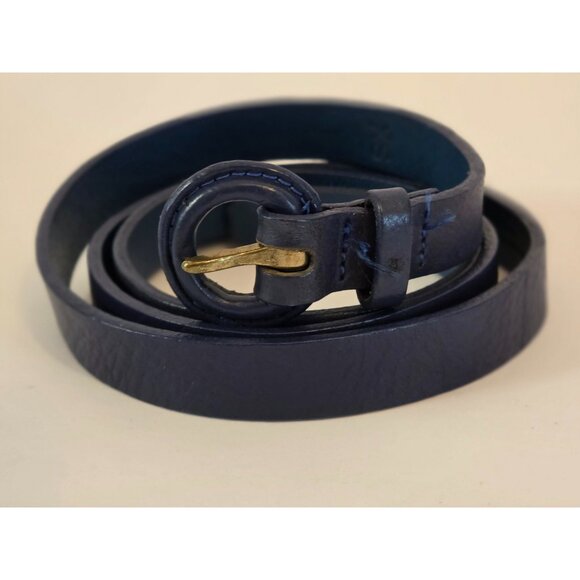 J. Crew Womens Italian Leather Blue Belt With Round Buckle - Picture 2 of 5